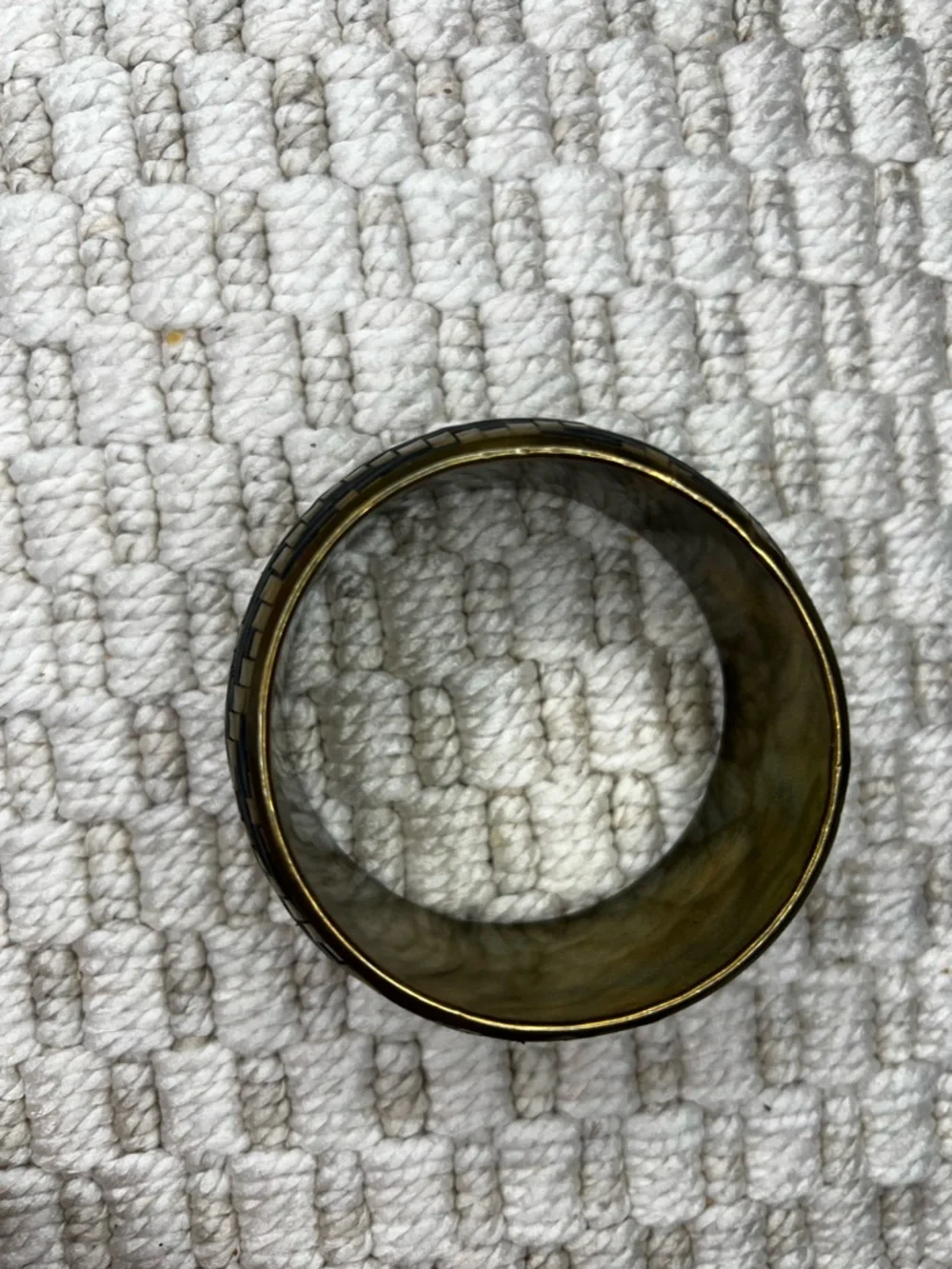 Vintage Boho Woven Black Gold Wide Bangle Bracelet Gold Tone Statement Cuff